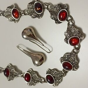 Southwestern Western Marquesite Necklace Earrings Teardrop Shape